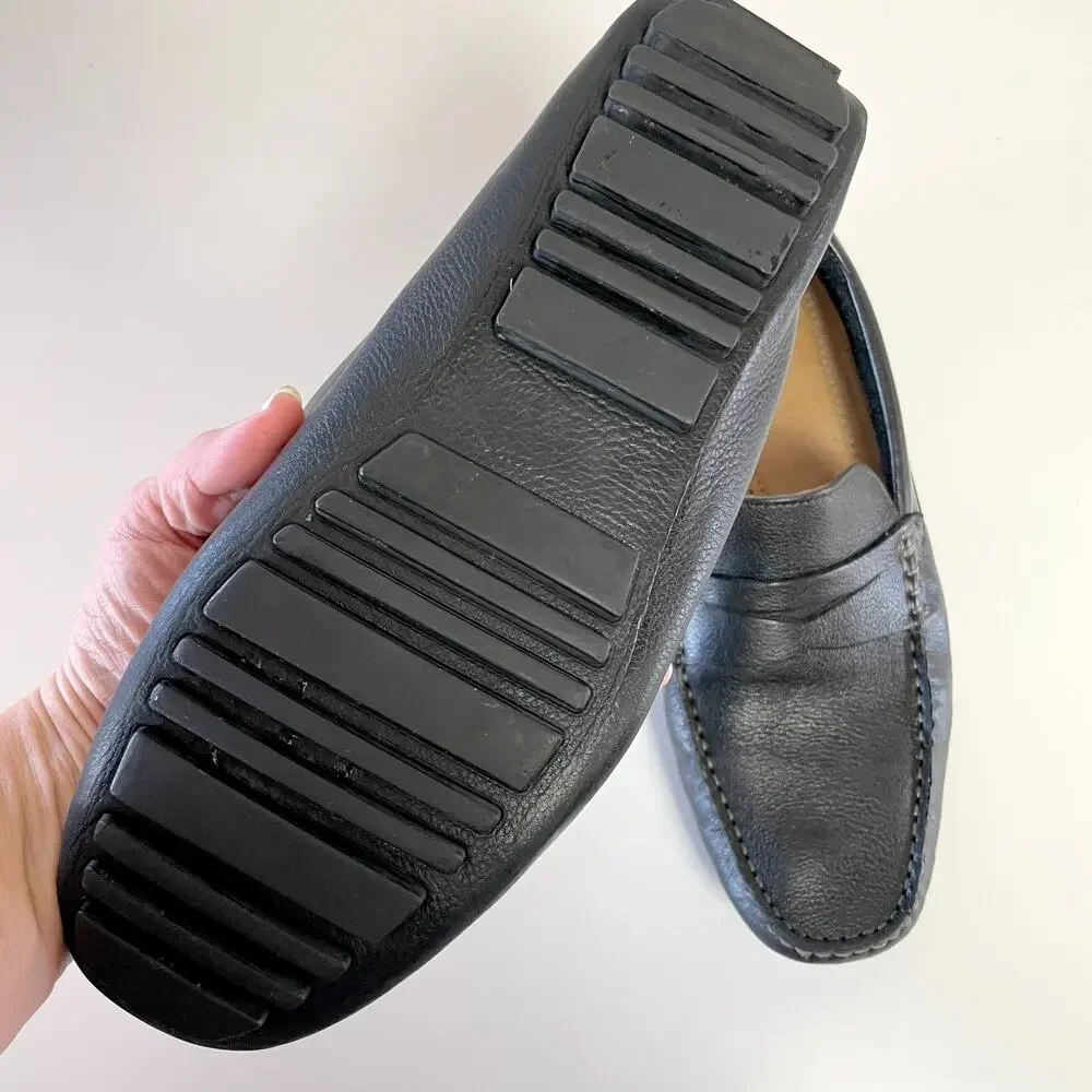 Nordstrom Leather Driving Penny Loafers Mens sz 8 Black Moccasins Mocs Old Money
